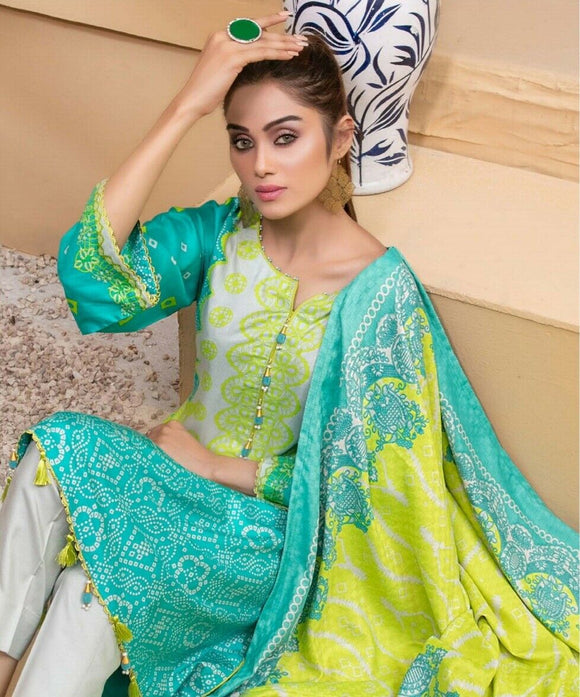 TAWAKKAL NAINA LINEN PRINT(ORIGINAL WINTER WEAR)-TURQUOISE