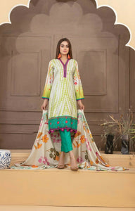 TAWAKKAL NAINA LINEN PRINT(ORIGINAL WINTER WEAR)-LIGHT GREY & GREEN