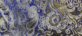 Ornamental Paisley Gold Metallic Print Indian Banarsi Brocade Fabric By Meter - ROYAL BLUE & GOLD