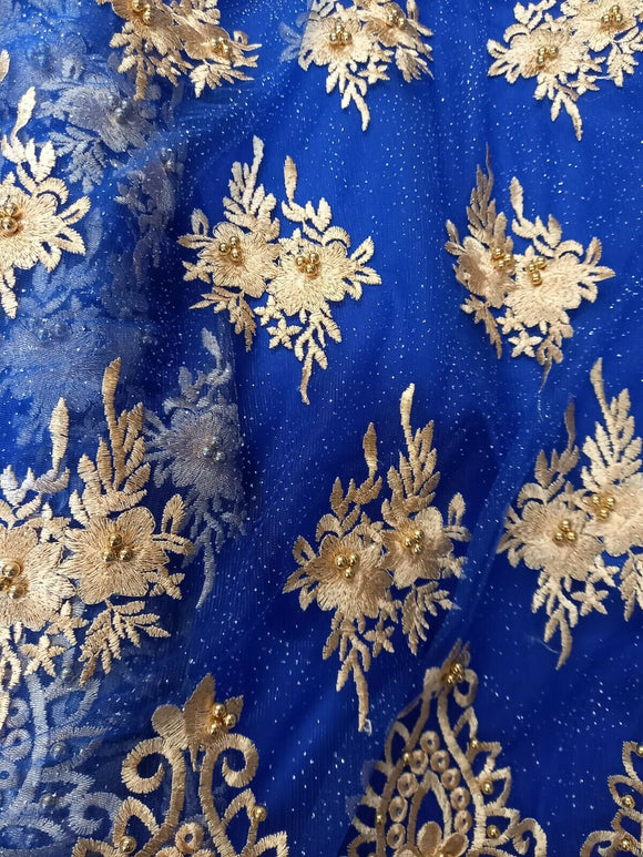 Beautiful Designer Embroidered Net - ROYAL BLUE