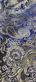 Ornamental Paisley Gold Metallic Print Indian Banarsi Brocade Fabric By Meter - ROYAL BLUE & GOLD