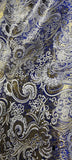 Ornamental Paisley Gold Metallic Print Indian Banarsi Brocade Fabric By Meter - ROYAL BLUE & GOLD